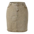 thumbnail image 5 of Agnes Orinda Women's Plus Size Denim Skirt Slash Pocket Elastic Waist Back Flared Vent Jeans Skirts 1X Khaki, 5 of 7