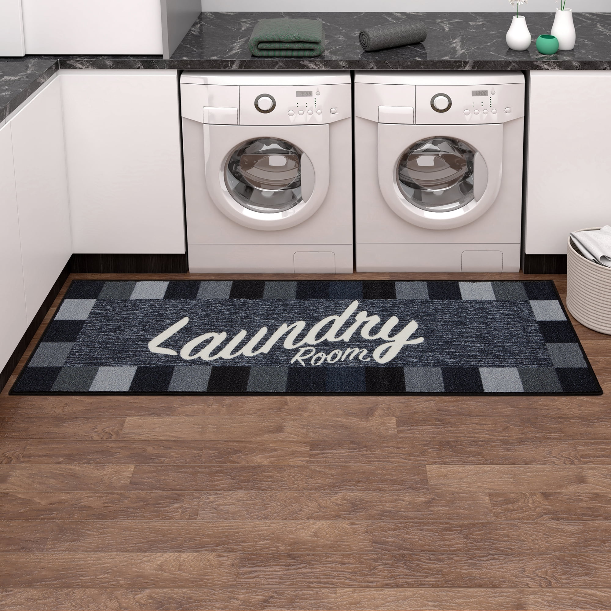 Ottomanson Laundry Mat Runner Rug, Black, 20"X59"