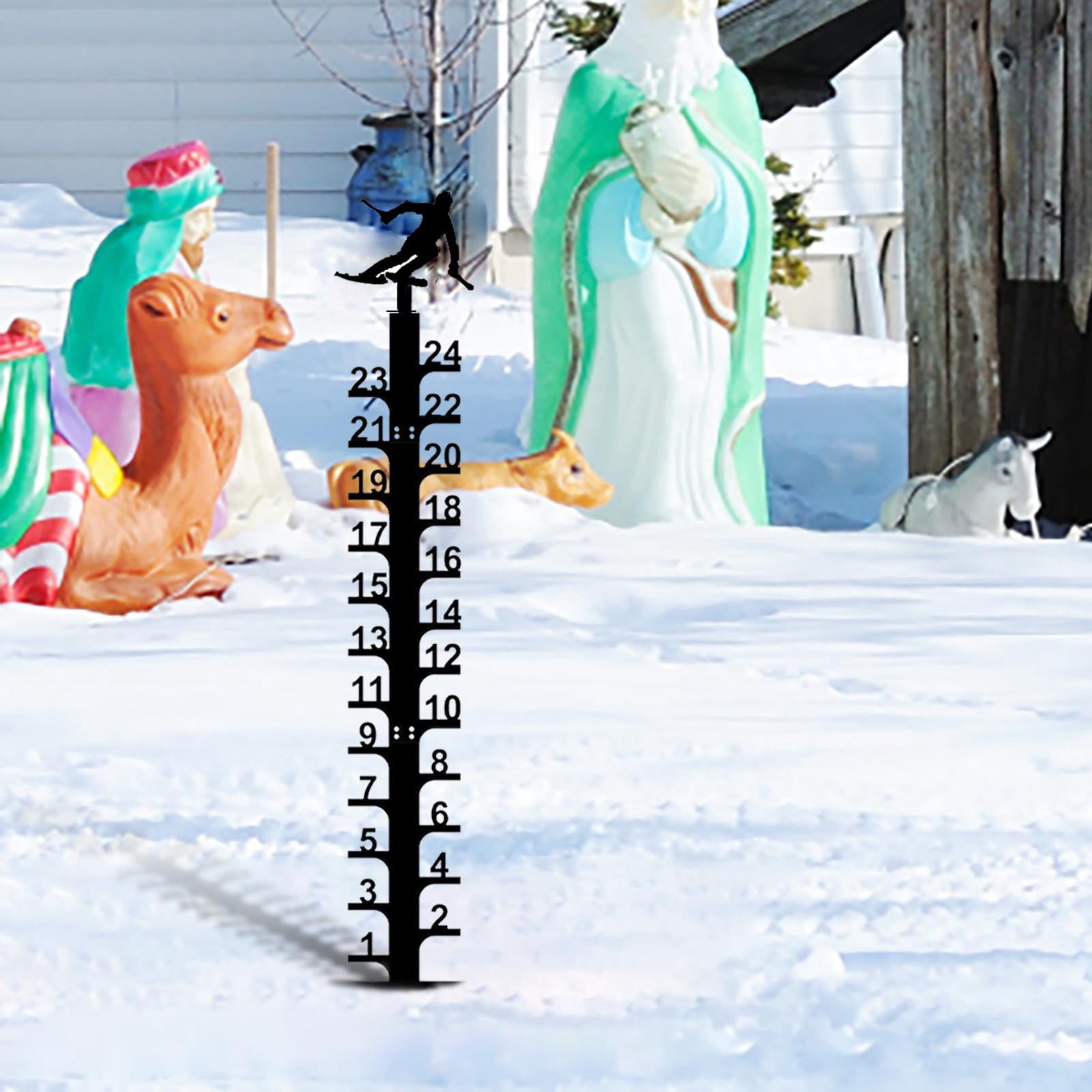 24 Inch Snow Gauge With Metal Snowflake Design Outdoor Christmas Decoration