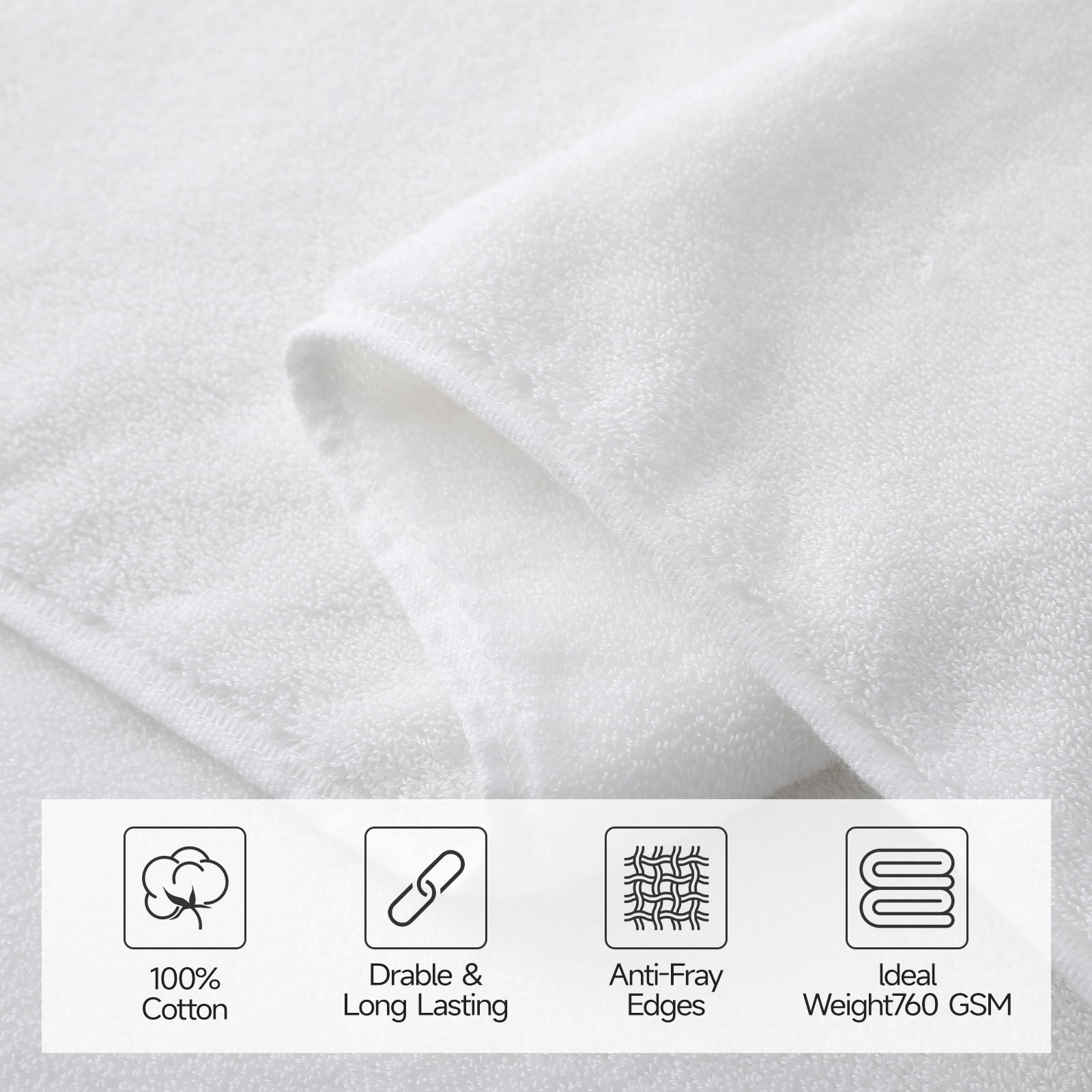 REDKISS 100% Cotton Bath Towels Set 2 Pack, 31x63 760GSM Luxury White Towels. Shower Towels for Bathroom, Hotel Quality Toallas Para Baño.