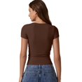 thumbnail image 2 of Top corto QINSEN para mujer, cuello redondo, manga corta, color moca, talla XS, 2 of 6