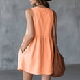 thumbnail image 7 of Women's Peplum Dresses Scoop Sleeveless Linen Blend Mini Dress with Button Front Casual Summer Dress for Women Orange M, 7 of 7