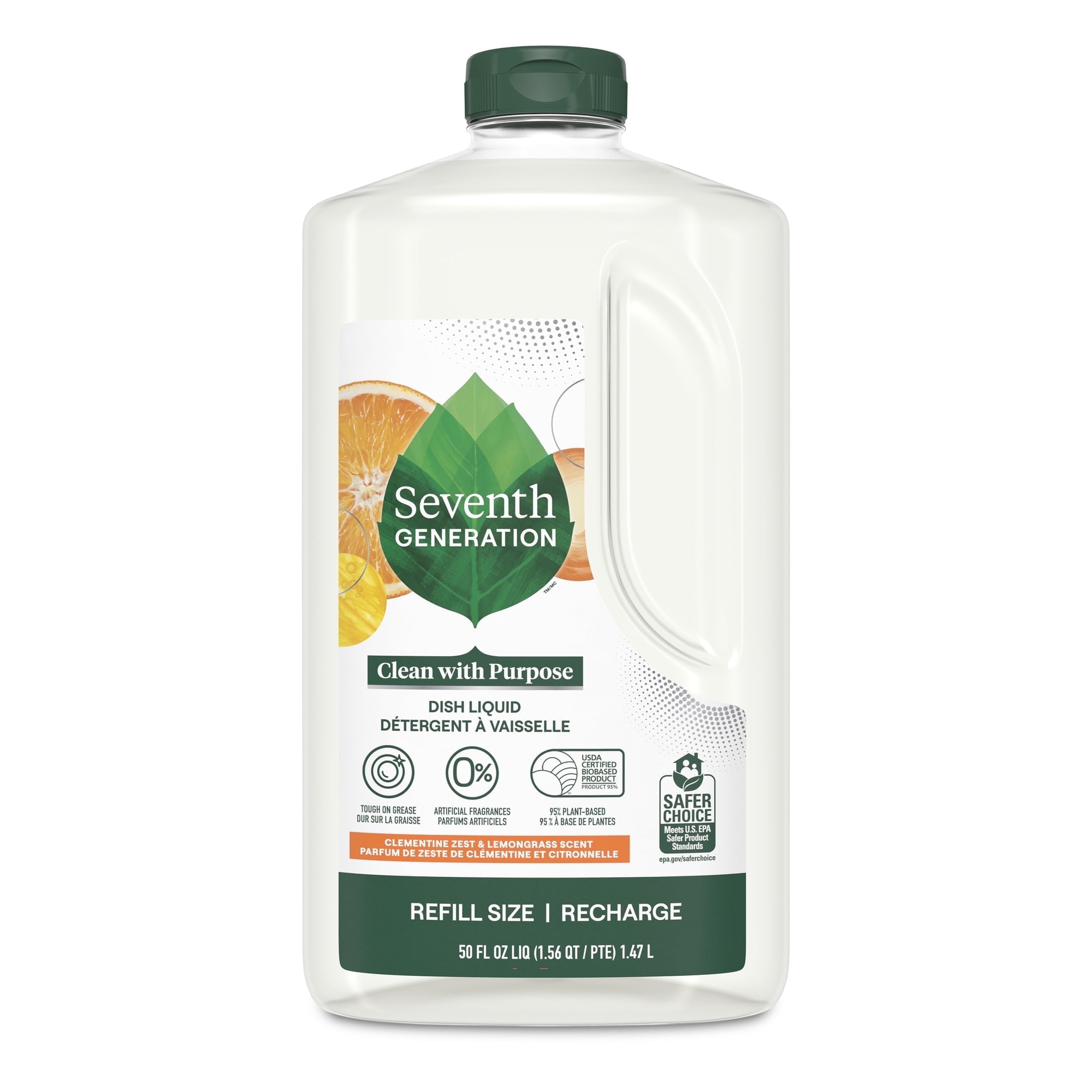 (3 pack) Seventh Generation Dish Soap Refill, Liquid Dishwashing Soap, Clementine Zest & Lemongrass, 50 fl oz