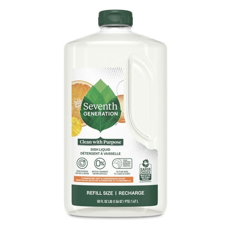 Seventh Generation Dish Soap Refill, Liquid Dishwashing Soap, Clementine Zest & Lemongrass, 50 fl oz