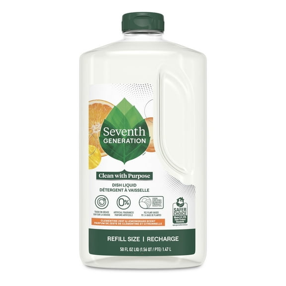Seventh Generation Dish Soap Refill Dishwashing Liquid Soap, Clementine Zest Lemongrass, 50 fl oz