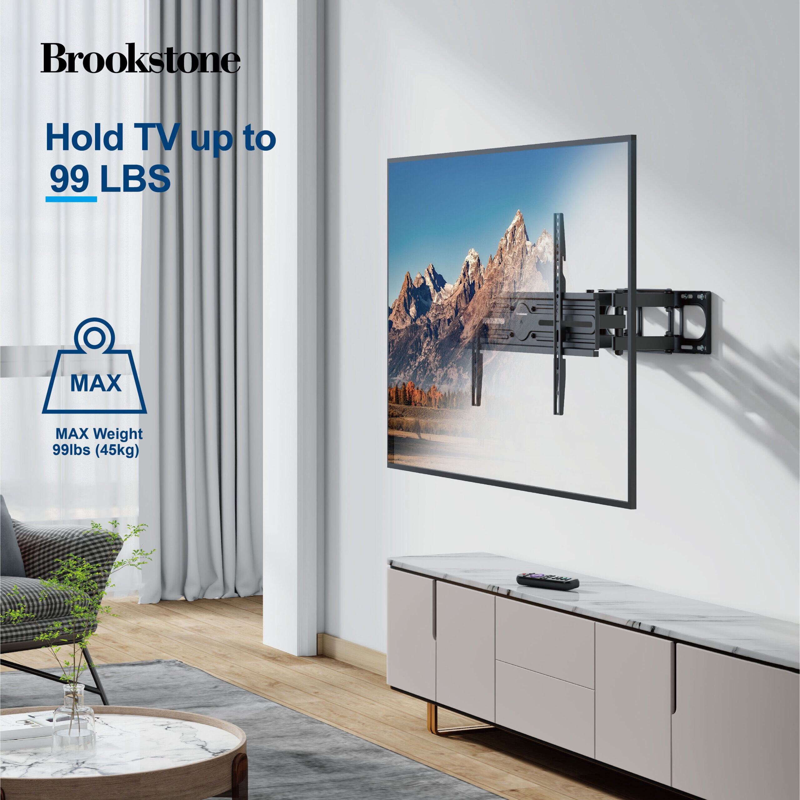 Brookstone Full Motion Wall Mount for 37"-80" TVs, Swivel, Tilt, Level Adjust, 99 lbs Capacity