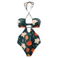 thumbnail image 5 of Biekopu Women 2 Pieces Swimsuits,Floral Print Tie-Up Halter Neck Sleeveless Backless Padded Romper Bikini Skirt Set, 5 of 8