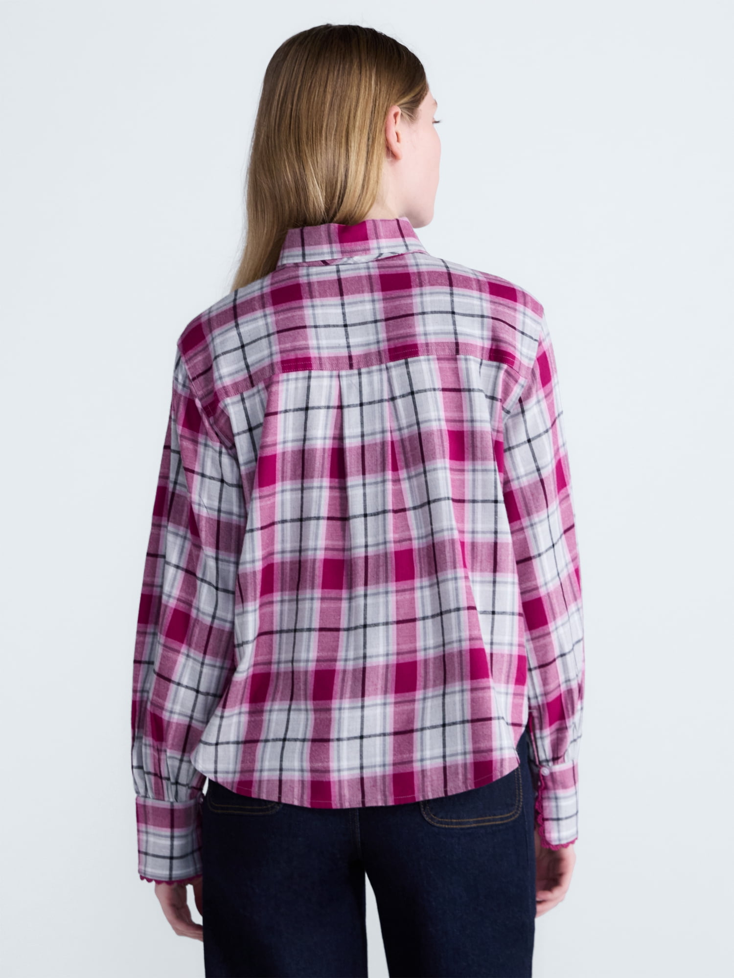 Scoop Women's and Women's Plus Plaid Bow Shirt, Sizes XS-4X