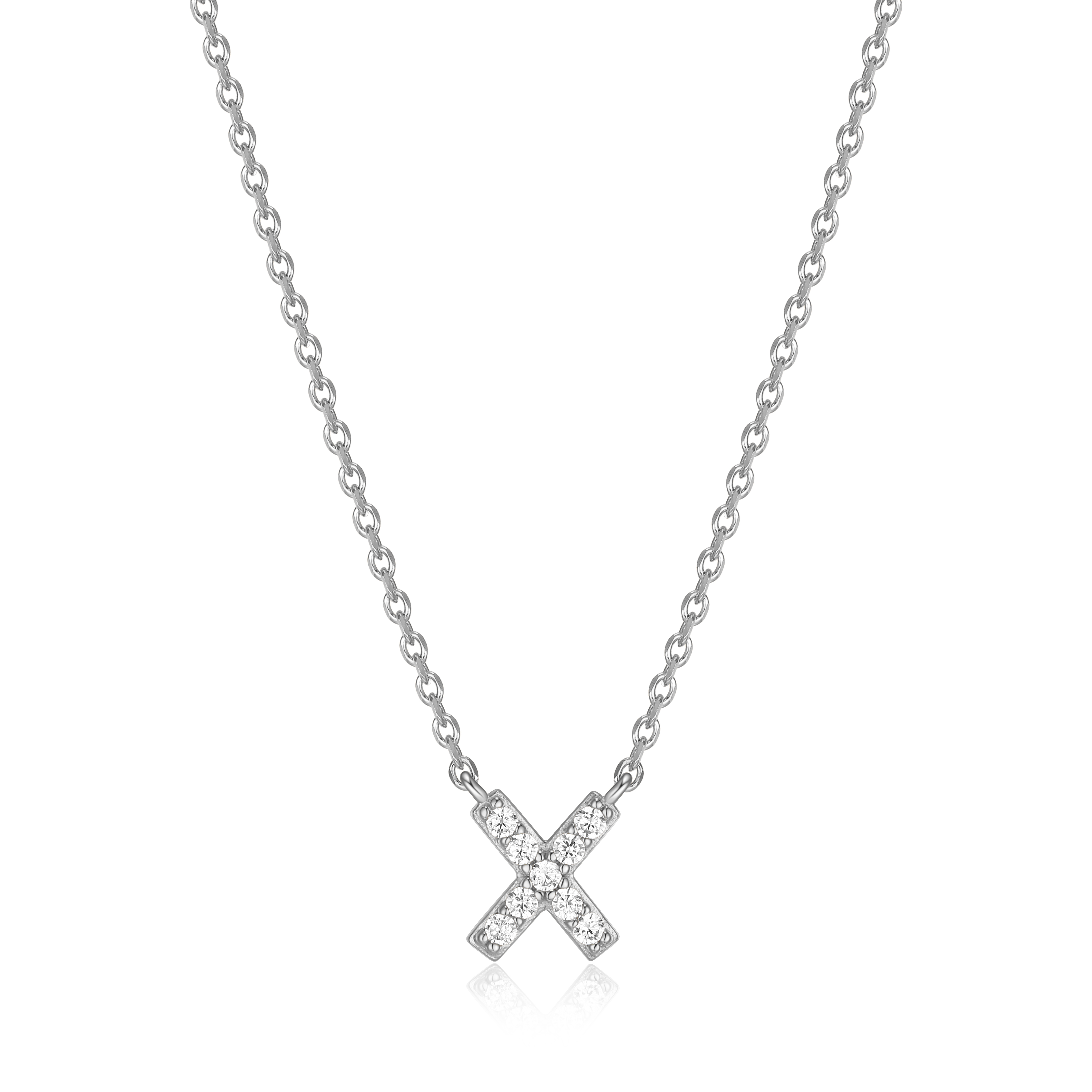 Forever Facets Initial "X" CZ Necklace in Sterling Silver, Adult Female