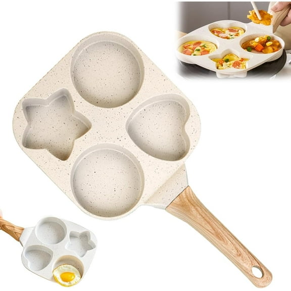 4-Cup Nonstick Egg Pan, Healthy Aluminum Omelette & Egg Frying Pan, Poacher Pans Nonstick, Pancake & McGriddle Pans, Easy Clean, for Gas Stove & Induction Cookware, Non-stick Shape Frying Pan (Beige)