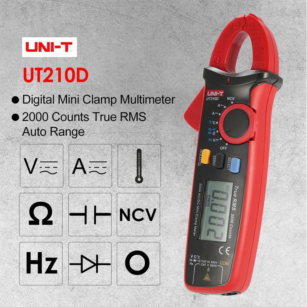 UT210D Mini Digital Clamp Multimeter 200A  C/F Temperature Tester 