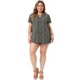 thumbnail image 3 of DARING DIVA Women's Plus Size Flare Short Sleeve Button Down Floral Top 4X Black Purple, 3 of 6