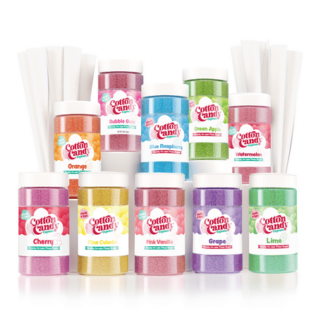 Cotton Candy Express 10-Flavor Cotton Candy Floss Sugar Pack with 100 Paper Cones