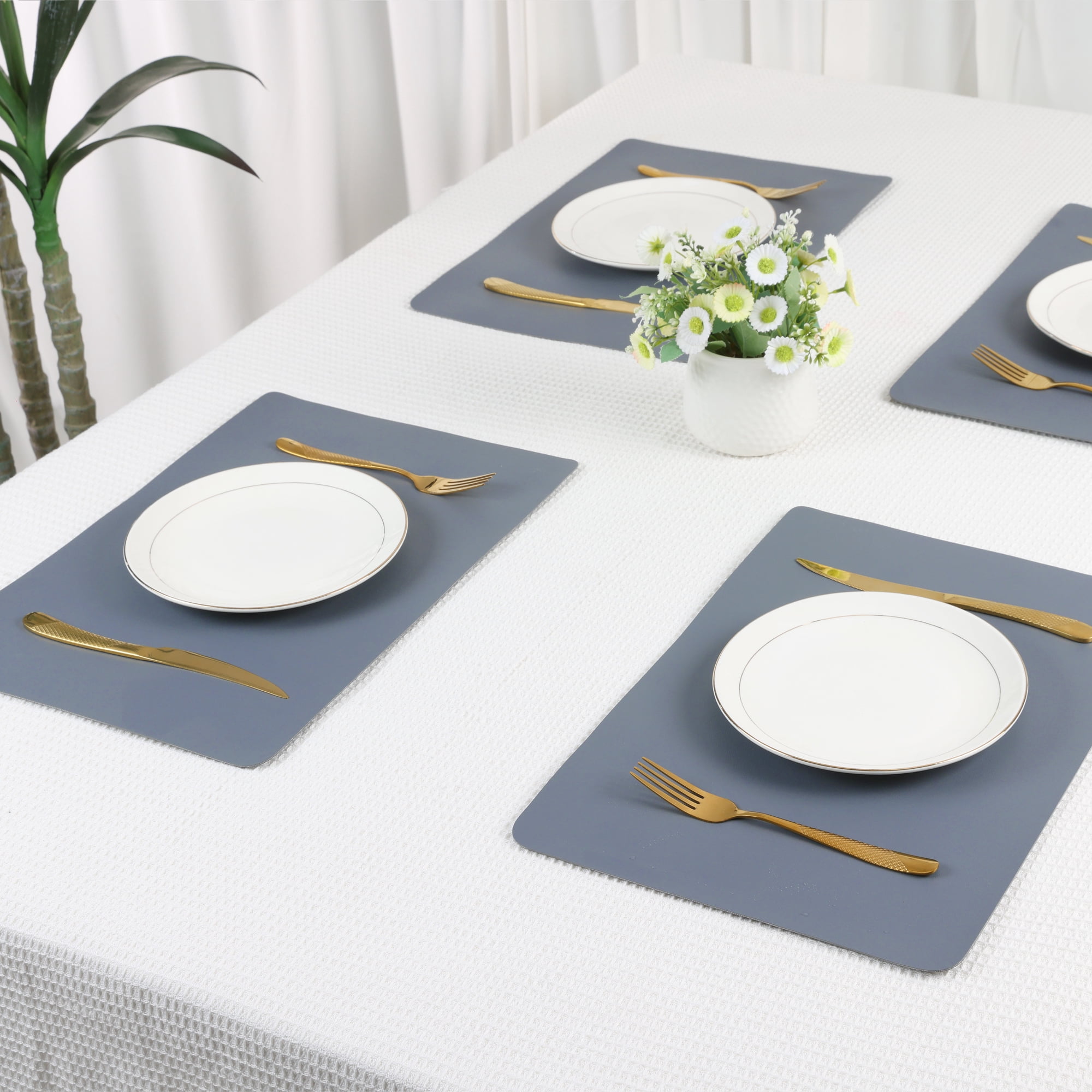 Unique Bargains 6 Pack Faux Leather Placemats for Kitchen Dining Table Decor Dark Gray