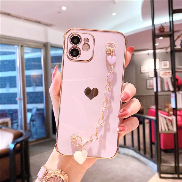 Funda galvanizada para pulsera de moda para iPhone 14 Pro, 13, 12 Mini, 11, X, XR, Xs, Max, SE2, 7, 8 Plus, Love Heart, parachoques Fivean unisex