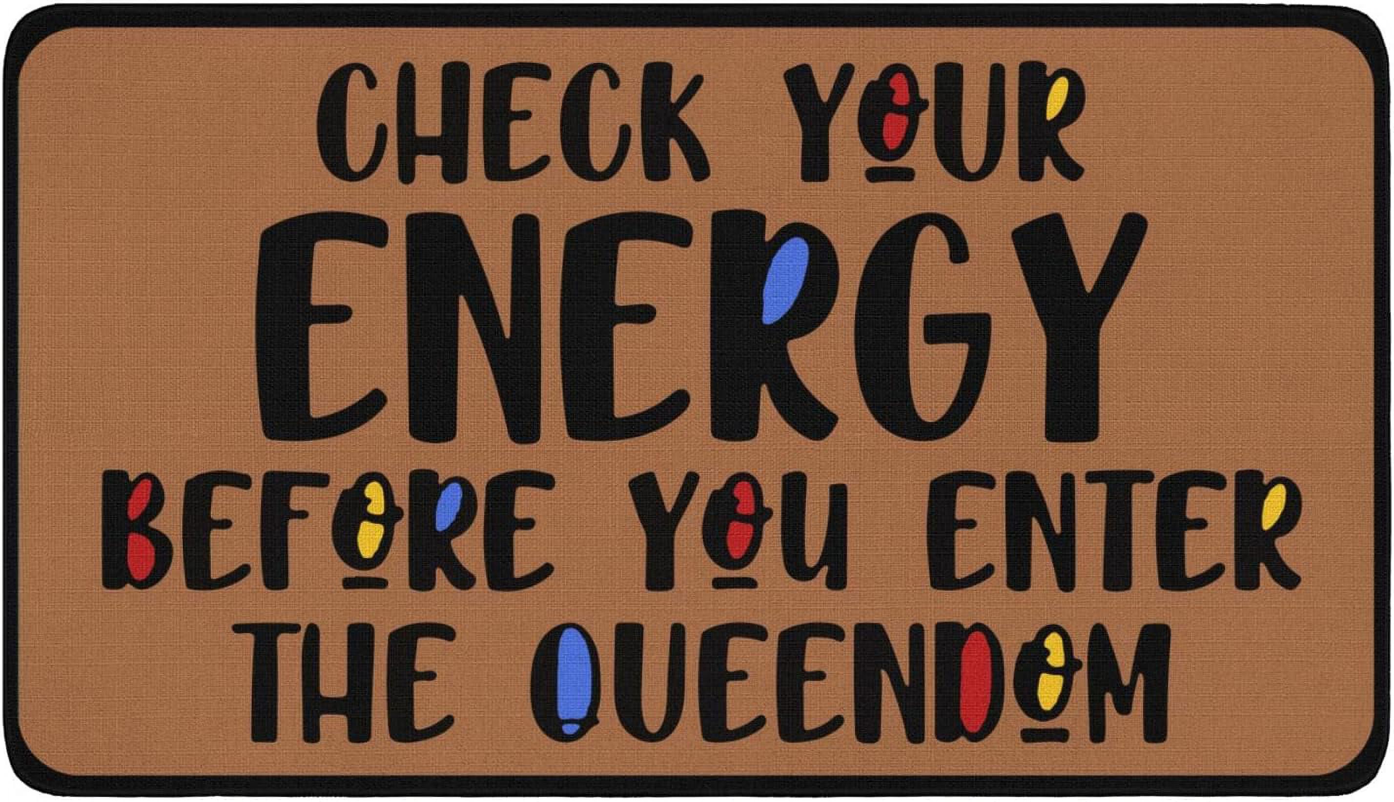 Linen Door Mat Check Your Energy Dirt Resist Funny Rug Indoor and Outdoor Front Entrance Doormat Home Decor Heavy Rubber Backing for Non Slip, 30" X 17"