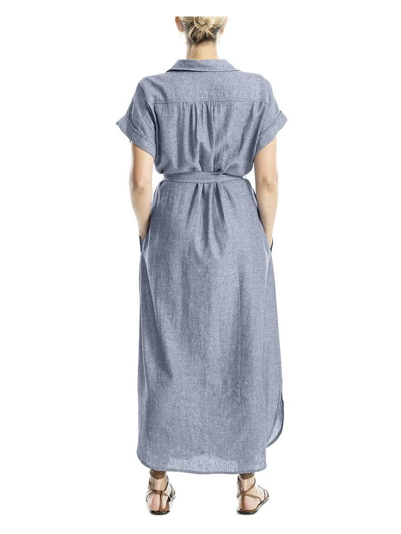 Max Studio womens Roll Sleeve Belted Linen-Blend Maxi Dress, m, Blue -  Walmart.com