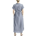 thumbnail image 2 of Max Studio womens  Roll Sleeve Belted Linen-Blend Maxi Dress, xs, Blue, 2 of 3