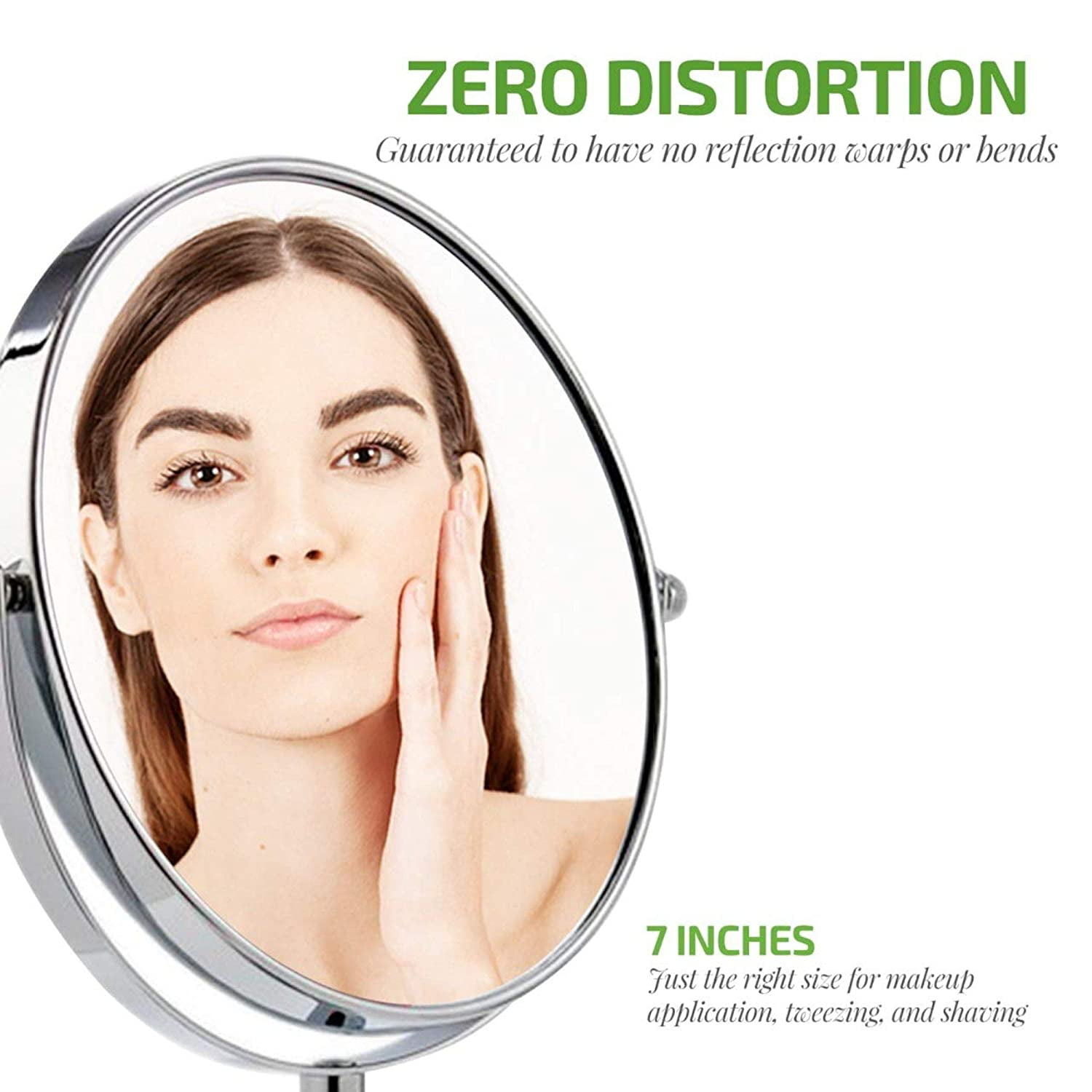 Ovente 7" Tabletop Round Makeup Mirror with Stand, 1X & 7X Magnifier, Polished Chrome MNLCT70CH1X7X