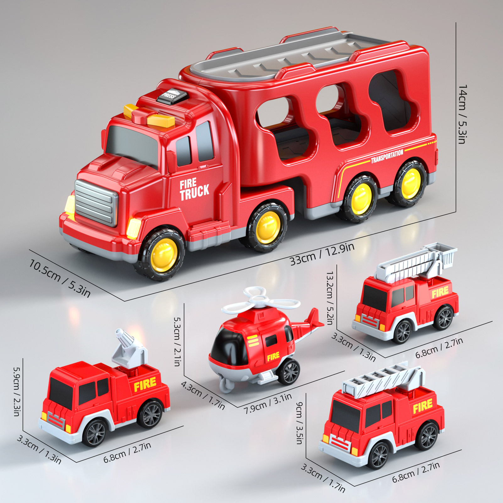 Lucky Doug 5-in-1 Fire Truck Carrier Set with Light & Sound photo 2