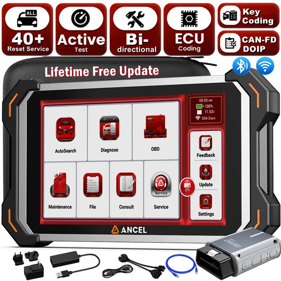 ANCEL DS600BT 8 inch OBD2 Scanner Bidirectional Scan Tool, All System with 34  Reset Car Diagnostic Tool, CAN FD/DOIP, ECU Cod-ing
