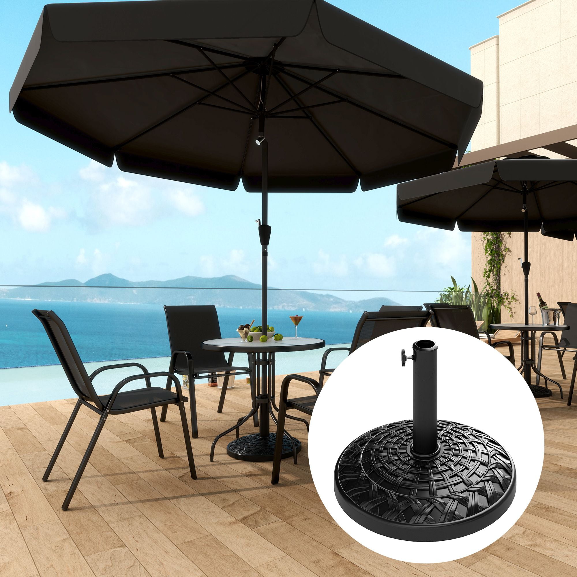 Dranite 19" Round Patio Umbrella Base, 26 lbs Concrete Heavy Duty Umbrella Stand, Holder for 1.5"/1.9" Umbrella Poles for Outdoor, Lawn, Poolside, Black