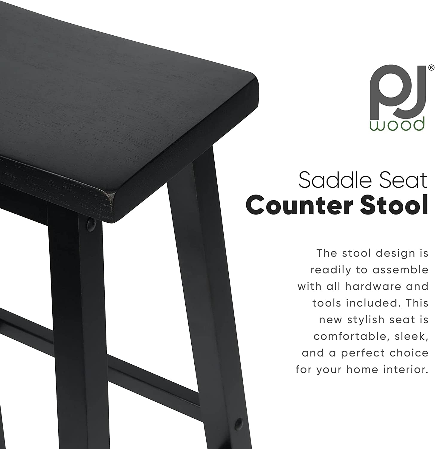 PJ Wood 24-Inch Saddle Seat Counter Stool Black