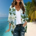 thumbnail image 2 of Htigea Womens 3/4 Sleeve Cardigan Trendy Print Cardigans Blouses Open Front Chiffon Cardigan Tops Green,XXL, 2 of 6
