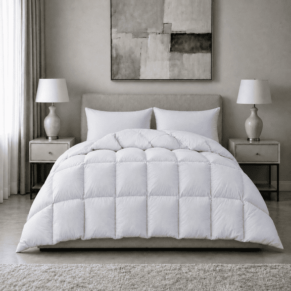 KAKABELL Deluxe Goose Feather & Down Comforter King Size,White Goose Feather & Down Fill, 3D-Baffle Box Design, 100% Cotton Cover, With 8 Corner Tabs, 90" x 106", Perfect for All-Season Comfort