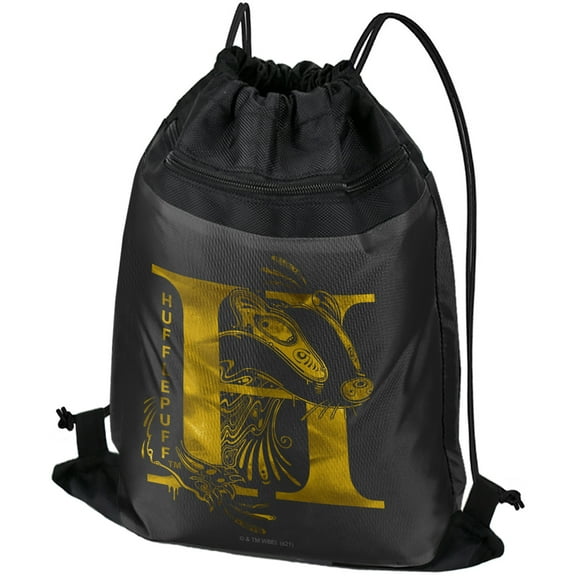 Harry Potter Hufflepuff H Drawstring Backpack Sports Bag Sackpack 17" x 13", Perfect for Gym, Yoga or Practice