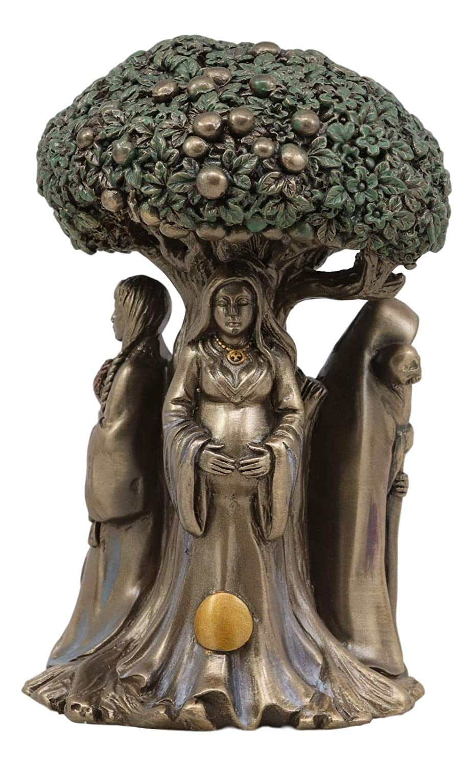 Ebros Celtic Sacred Moon Triple Goddess Mother Maiden Crone Under Tree of Life Statue 5.5" Tall