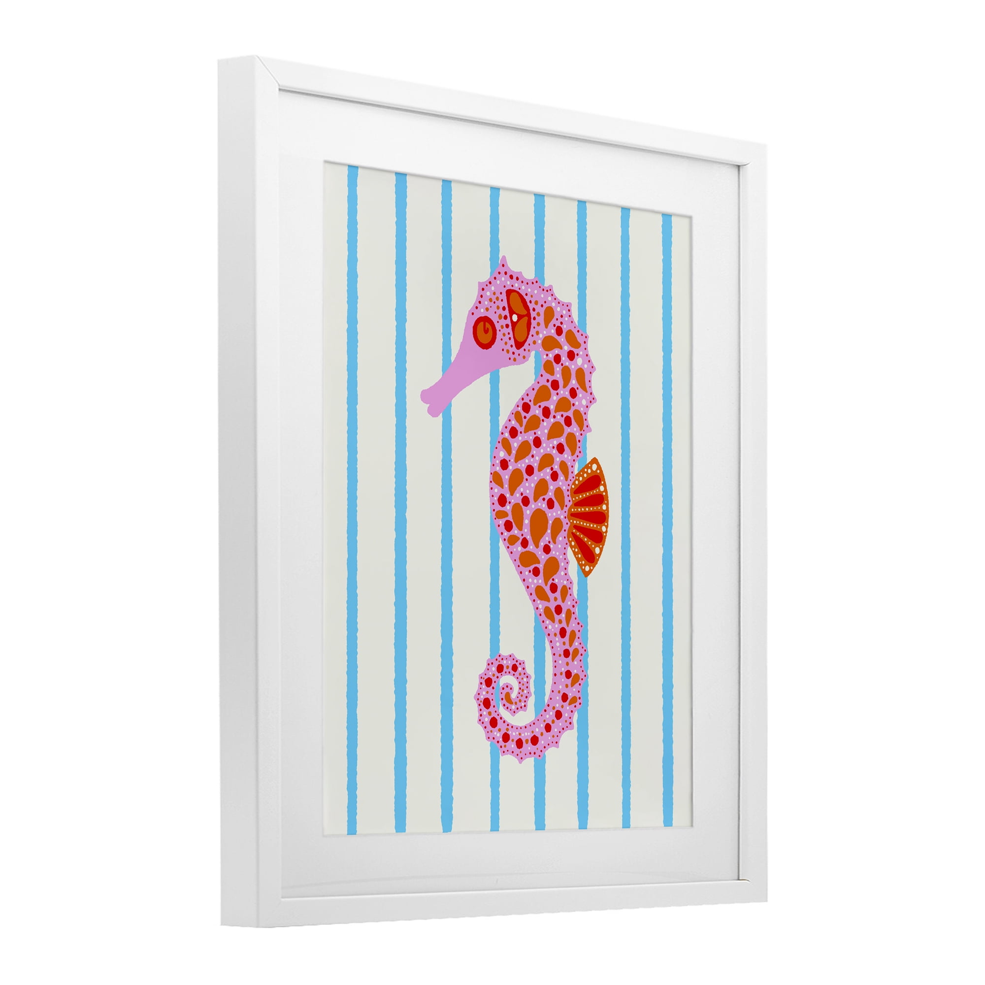 Stupell Industries Boho Seahorse on Stripes White Framed Print Under Glass, design by Indira Prieto | IndySign