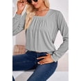 thumbnail image 2 of Solid Color Square Neck Pleated Detail Long Sleeve Blouse for Women Gray 2X-Large, 2 of 5