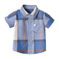 thumbnail image 2 of Coerni Little Boys Dress Shirts Short Sleeve Plaid Lapel Single Breasted Short Sleeve Button Down Shirt Cute Summer Tops, 2 of 6