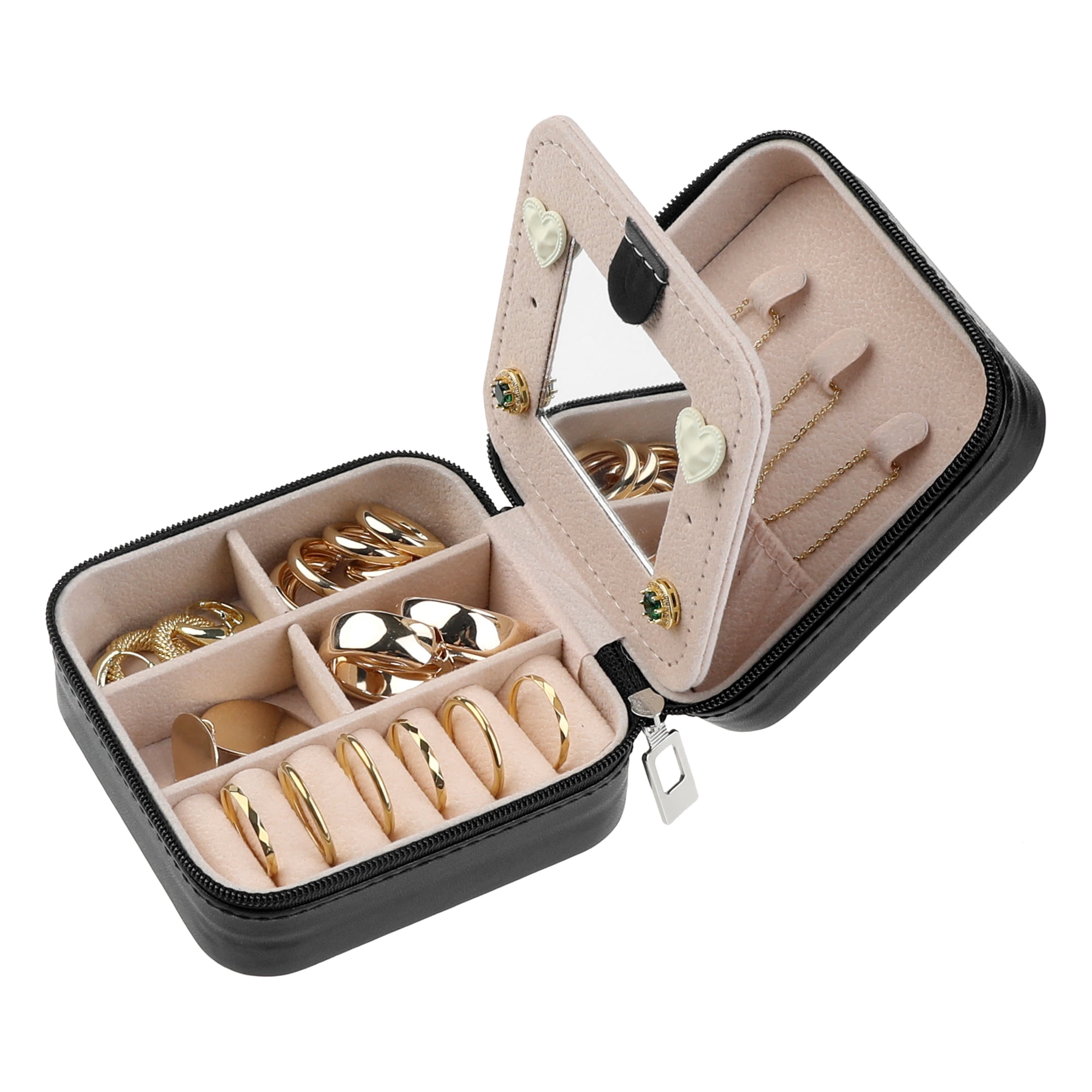 Unique Bargains Jewelry Box Small PU Leather Jewelry Organizer Case Storage Display Holder Black