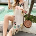 thumbnail image 6 of TMOYZQ Bohemian Summer Dress for Women Beach Swimsuit Cover Up Chiffon Hollow Out Floral Short Sleeve Sundress Casual Loose Tassel Beach Dress, 6 of 8