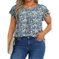 thumbnail image 2 of Fantaslook Womens Blouses Dressy Casual Pleated Tunic Tops Floral Ruffle Sleeve Summer Shirts, 2 of 9