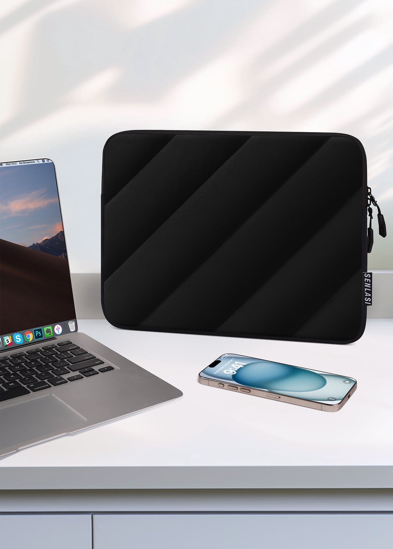 SENLASI Puffy 13.3 Inch Laptop Sleeve Case for Macbook Air 13 13.6 M3 M2 2024 2022-2010, Macbook Pro 13/14 M4 M3 M2 M1 2024 2023 2022-2012,Shockproof Water-resistant Protective Sleeve Case, Black