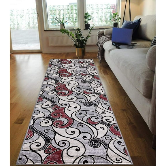 Swirls Rugs/Luxury Livingroom Modern Soft/Smooth-Red/Silver/Gray/White