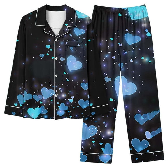 MIUOWANP Womens Big and Tall Pajama Sets Women's Valentine's Day Printed Pajama Set For Daily Home Wear With Pocket Blue L