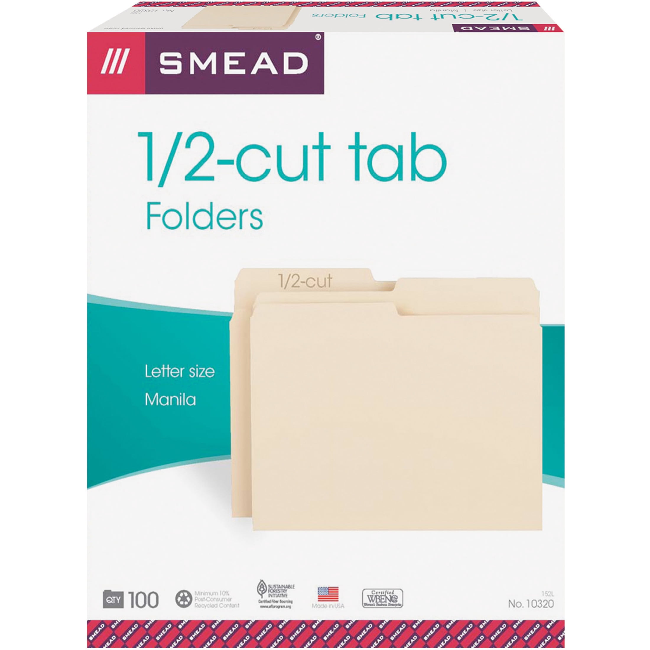 Smead, SMD10320, File Folders with Single-Ply Tab, 100 / Box, Manila