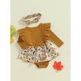 thumbnail image 3 of Halloween Baby Girls Clothes Pumpkin Romper Dress Long Sleeve Ruffled Ribbed Jumpsuit with Headband Fall Winter Outfits, 3 of 8