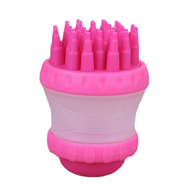 Cepillo de baño multifuncional para mascotas, peine de silicona suave para masaje de pelo, con dispensador de champú (rojo)