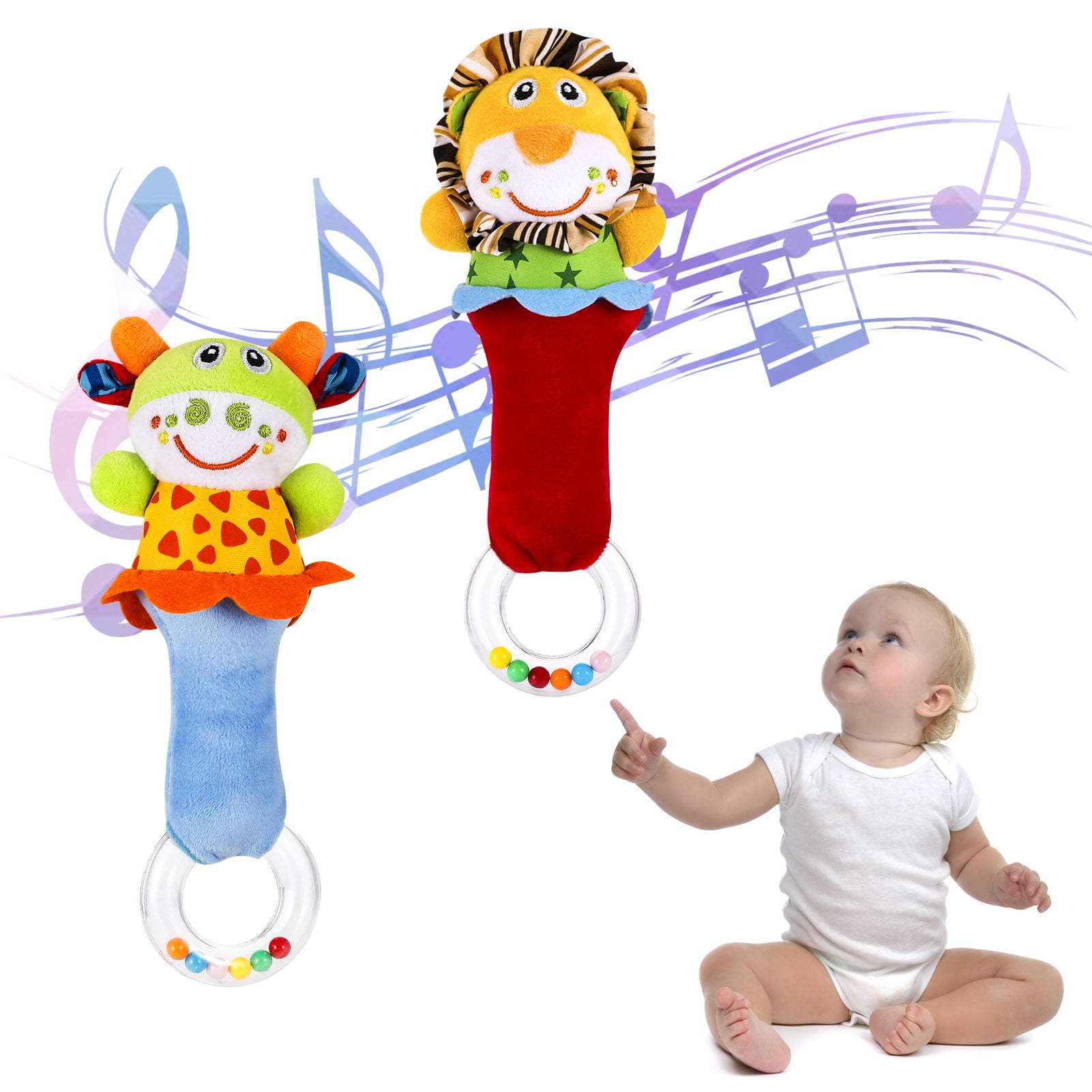 0-2 Yrs Old Wri Rattles Caoon Animal Pattern Rattle Wri Bands Toy for 02 Yrs Old Baby Newborn Infant Girl Boys Oyunngs 【 】 Soft Baby Socks Toys 