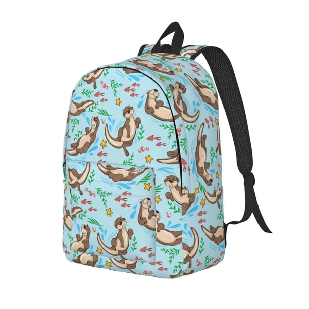 Disketp Cute Otters Mochila de Lona Estampada, Mochila Escolar de Viaje Ligera para Estudiantes y Portátil-Small