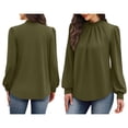 thumbnail image 2 of Camisas de Larga para Mujer, Blusas de Cuello Alto con Pliegues Delanteros, Ropa Informal Elegante para Otoño. Verde Oliva XL, 2 of 5