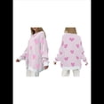 thumbnail image 3 of Suéter con Estampado de Corazón para Mujer, Sudadera de Punto de Larga con Gráfico de Amor, Camiseta Extragrande Rosa S, 3 of 6