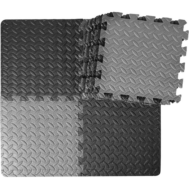 Yes4All 12 pcs Interlocking Exercise Foam Mats, Cover 48 sqft, 3/8 inch