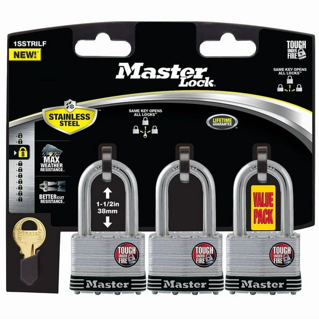 Cilindro Padlock Master Lock de acero laminado de 4 pines con llave igual