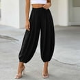 thumbnail image 2 of Lumtrix Cotton Linen Harem Pants Women Balloon Trouser Wide Leg Baggy Pants | Drawstring Elastic Waist Lantern Pants With Pockets Black M, 2 of 7